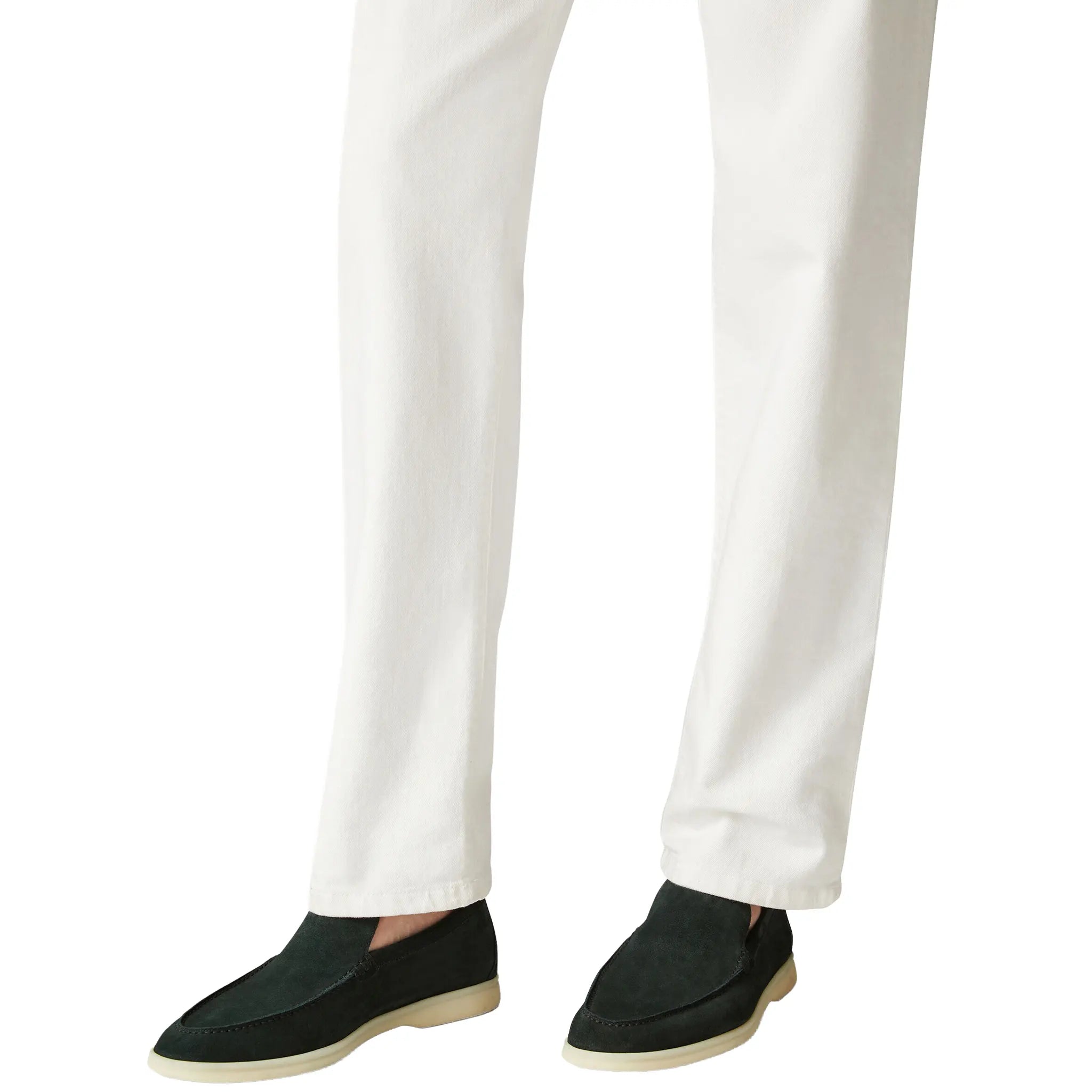 Model Wear View of Loro Piana Summer Walk Suede Dark Green Loafers FAE8124